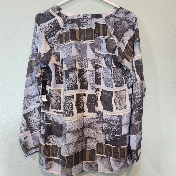 Nic + Zoe Shirt Tunic Silk Viscose Blue Geometric Patchwork Long Sleeve Nwt XS - Picture 8 of 8